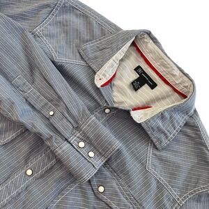 INC‎ International Concepts Western Blue Striped Snap Long Sleeve Shirt, INC 129